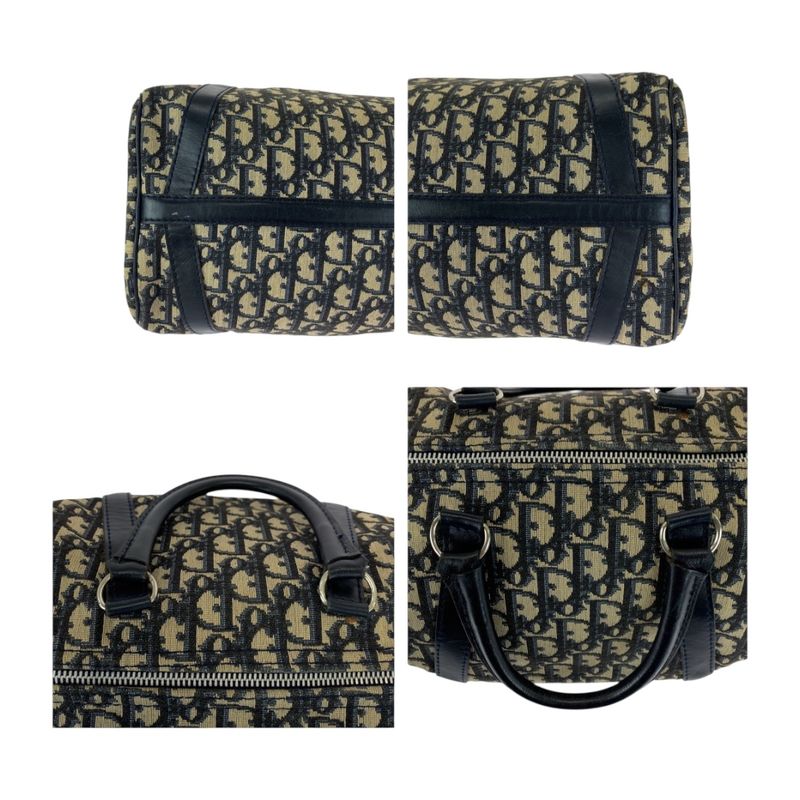 DIOR Vintage Trotter Navy Ivory Silver Hardware Canvas Handbag Mini Boston Bag