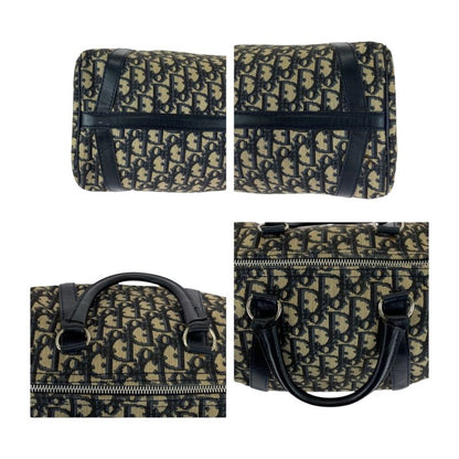 DIOR Vintage Trotter Navy Ivory Silver Hardware Canvas Handbag Mini Boston Bag