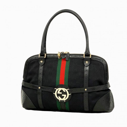 Gucci Handbag GG Canvas/sherry Line 114887 Canvas Black Gold Hardware Women