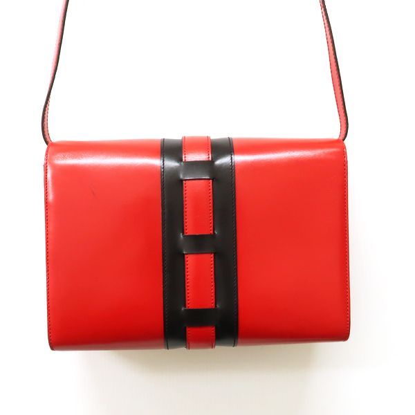 Celine Shoulder Bag Ribbon Hardware Red X Black Bicolor Leather