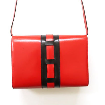 Celine Shoulder Bag Ribbon Hardware Red X Black Bicolor Leather