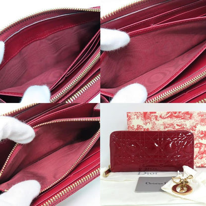 Dior Canage Round Zipper Long Wallet Lady Red Gold Hardware Charm