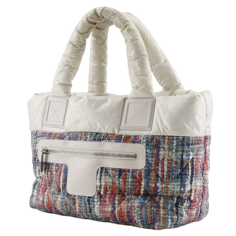 Chanel Coco Cocoon Tote Small Tweed Print Reversible A48610 Nylon White/multicol