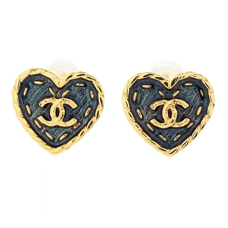 Chanel Earrings Heart Earrings Gold/navy