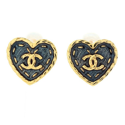 Chanel Earrings Heart Earrings Gold/navy