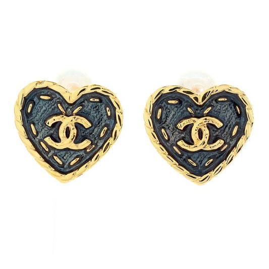 Chanel Earrings Heart Earrings Gold/navy