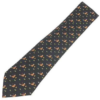 Hermes Necktie Fishing Pattern 9cm (3.54in) Silk Black and Multicolor Black