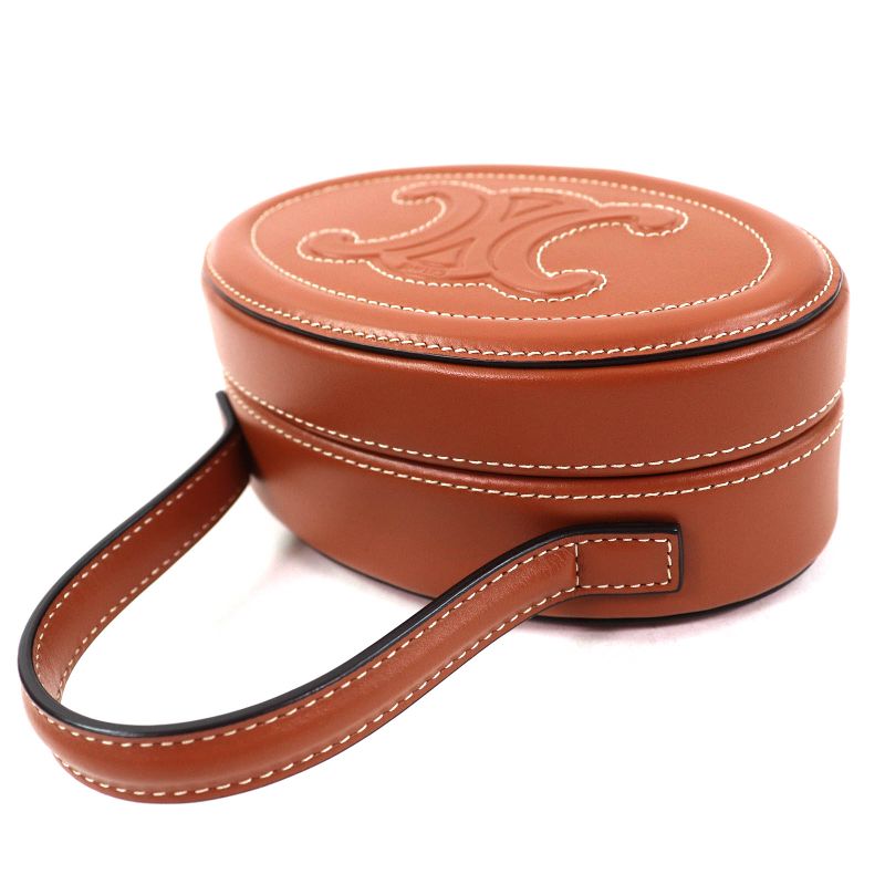 Celine 198613 Oval Minaudiere Cuir Triomphe Smooth Calfskin Leather Handbag Tan