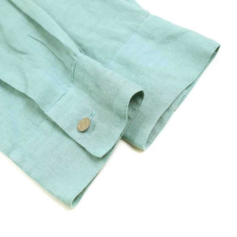Hermes 22ss Linen Band Collar Shirt Turquoise Blue 38