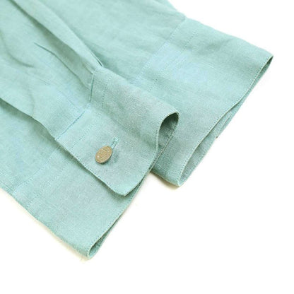 Hermes 22ss Linen Band Collar Shirt Turquoise Blue 38