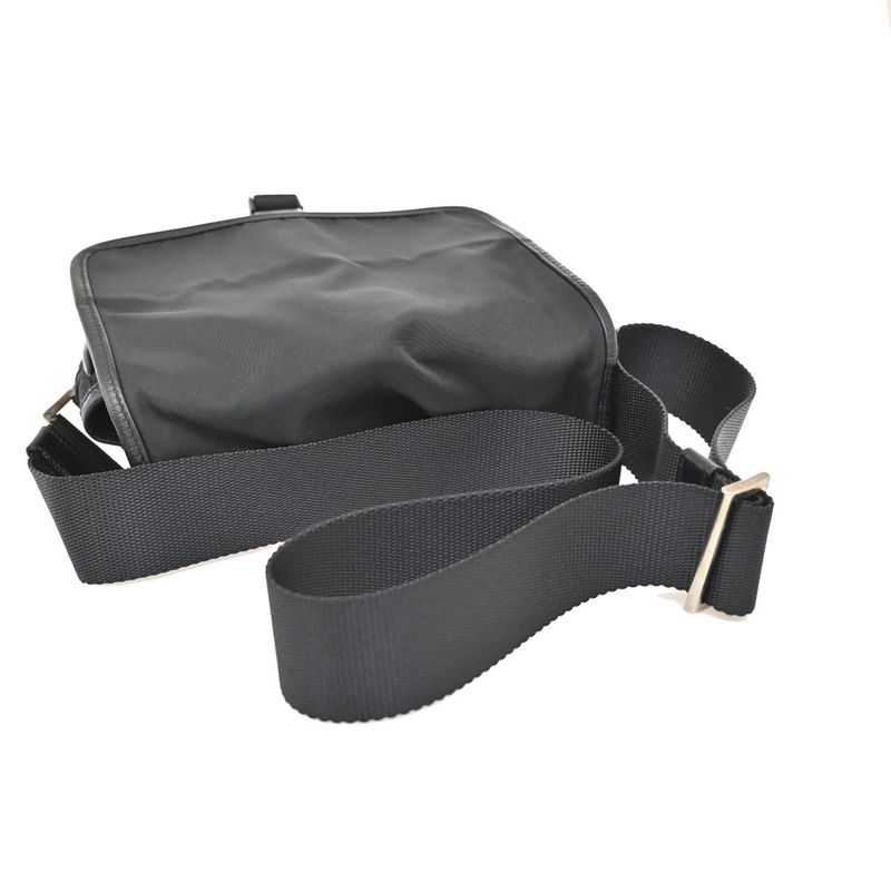 Prada Shoulder Bag Tessuto Nylon Leather Black Silver 87ka852