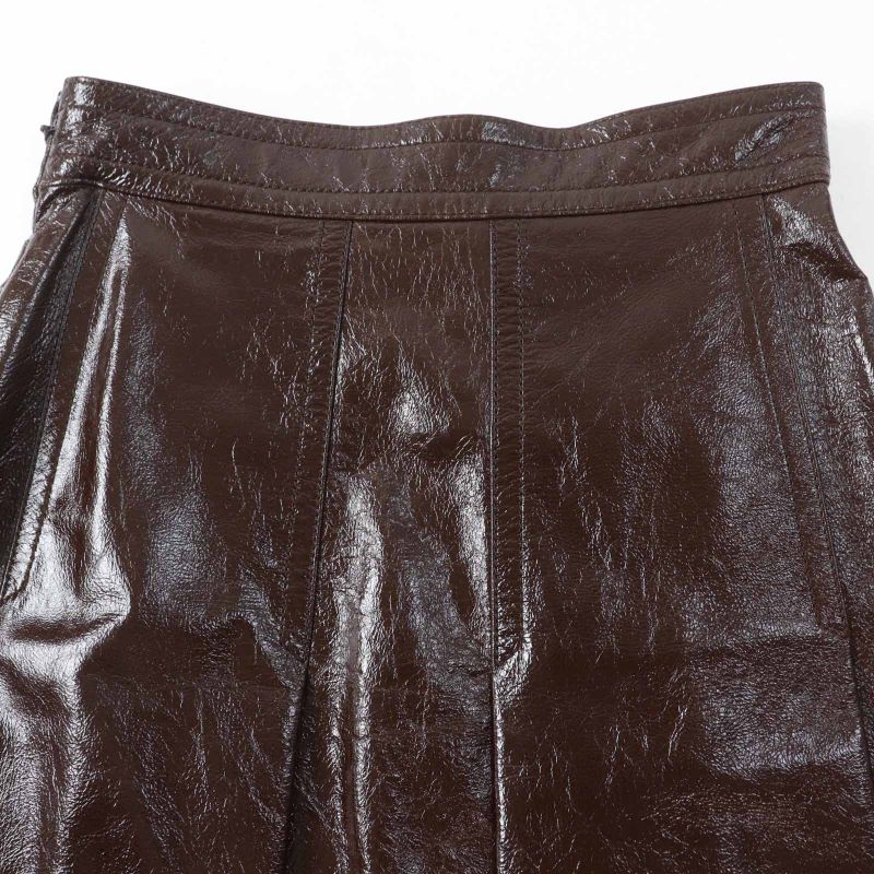 Gucci 410797 Lamb Leather 100% Silk Lining Horsebit Skirt Brown Gold Hardware