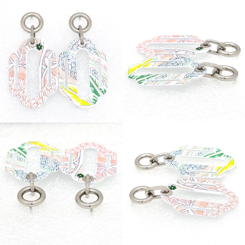Hermes Attrage Earrings Binaural Enamel White/multicolor Stud Earrings With Box