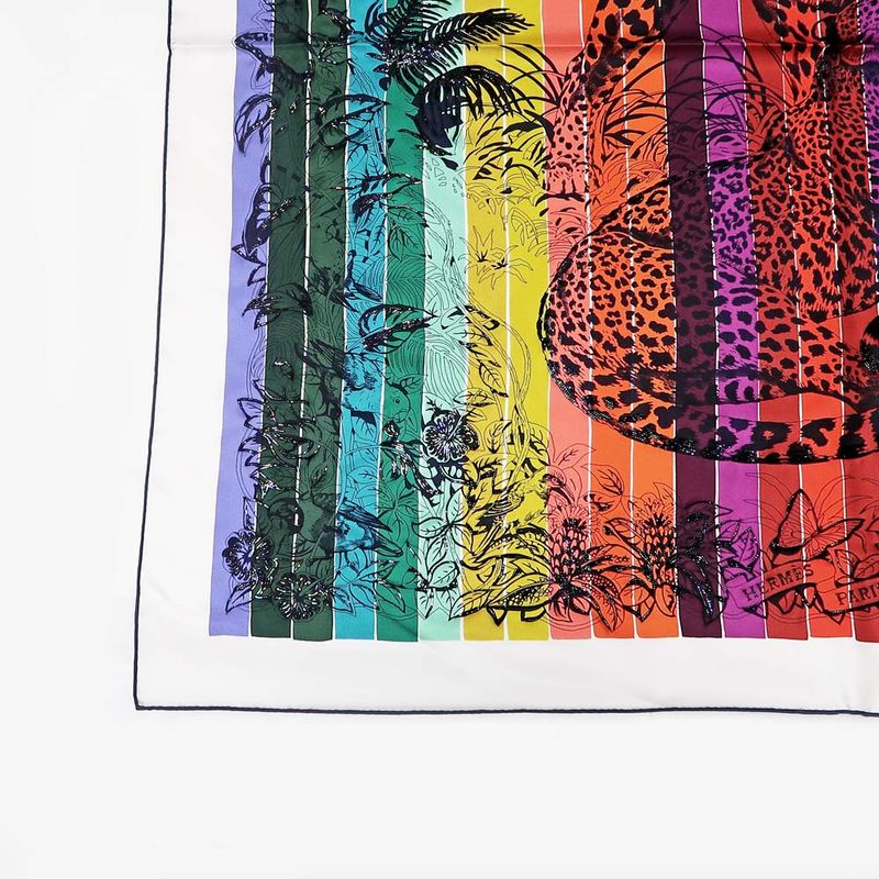 Hermes Carre 90 Scarf Jungle Love Rainbow 100% Silk Multicolor Bead