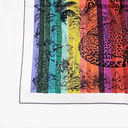 Hermes Carre 90 Scarf Jungle Love Rainbow 100% Silk Multicolor Bead