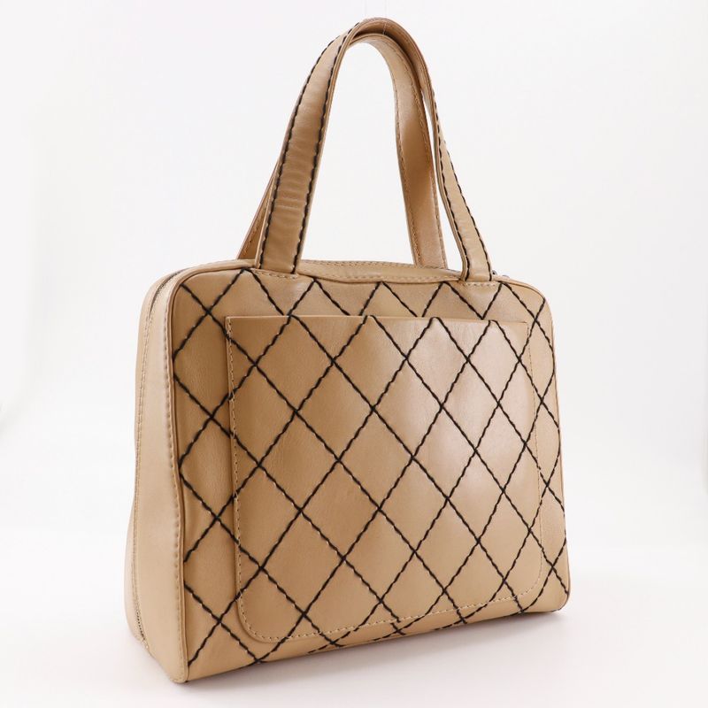 Chanel Wild Stitch A14693 Calf Beige Women's Tote Bag