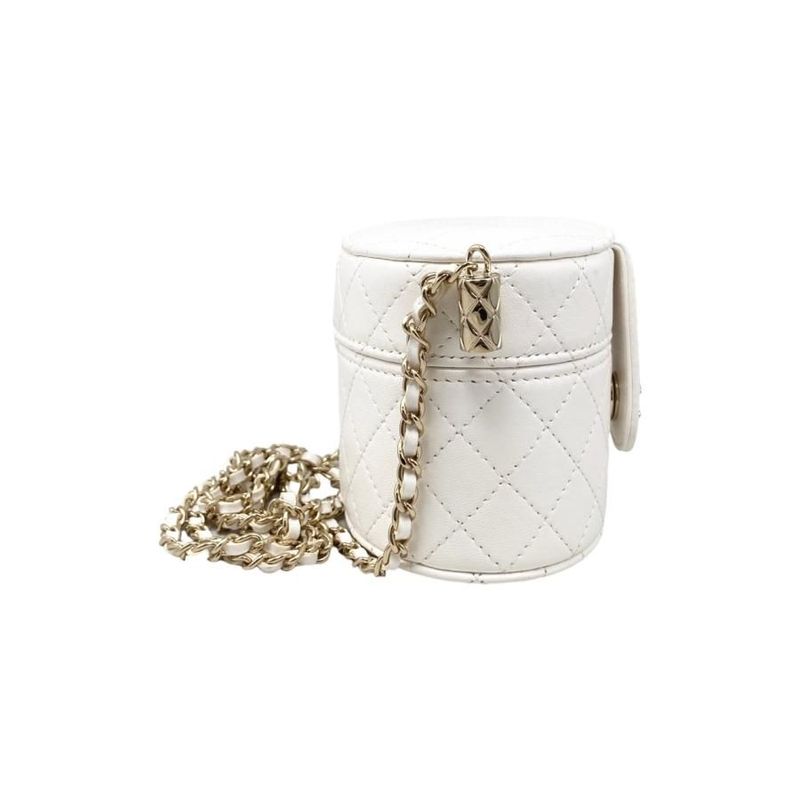 Chanel Shoulder Bag Vanity Mini Matelasse Lambskin Coco Mark Chain White Gold