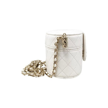 Chanel Shoulder Bag Vanity Mini Matelasse Lambskin Coco Mark Chain White Gold