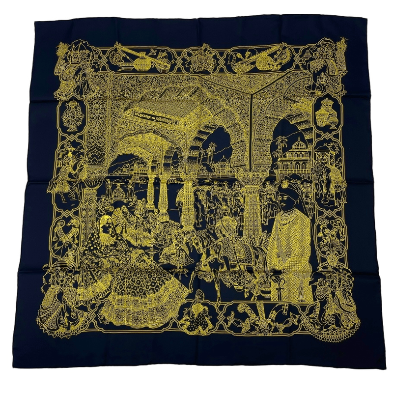 Rare Like New Hermes Carre 90 Silk Scarf Splendeur DES Maharajas Splendor Black