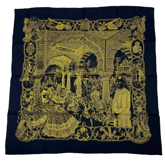 Rare Like New Hermes Carre 90 Silk Scarf Splendeur DES Maharajas Splendor Black