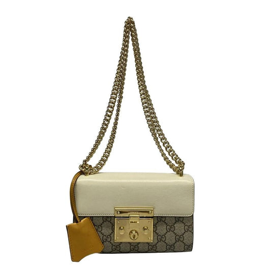 Gucci Shoulder Bag Padlock Small 409487 Beige Dark Brown And Ivory Chain