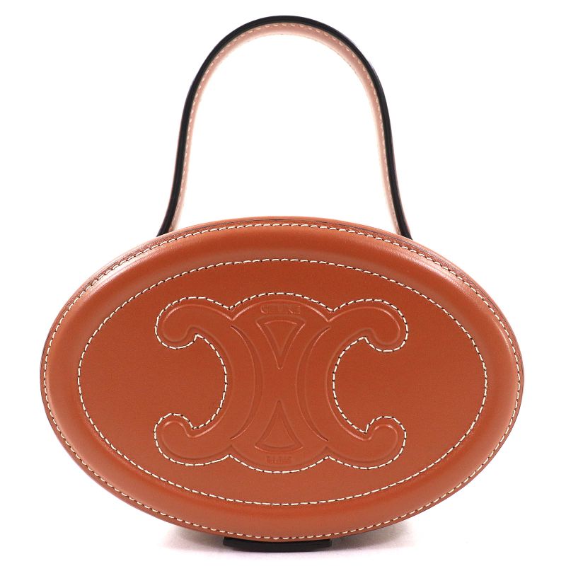 Celine 198613 Oval Minaudiere Cuir Triomphe Smooth Calfskin Leather Handbag Tan