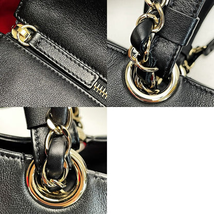 Chanel Coco Mark Black Chain Tote Bag Calfskin Women's Gold Hardware