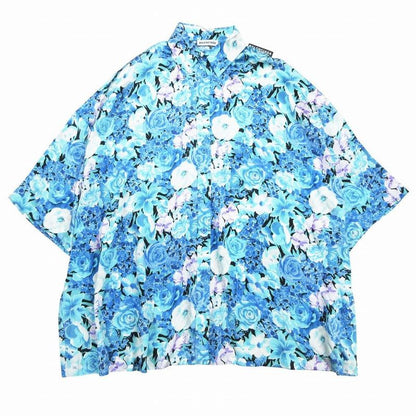 Balenciaga 621885 Tilb4 100% Silk Floral Shirt Blouse Oversize D Short Sleeves
