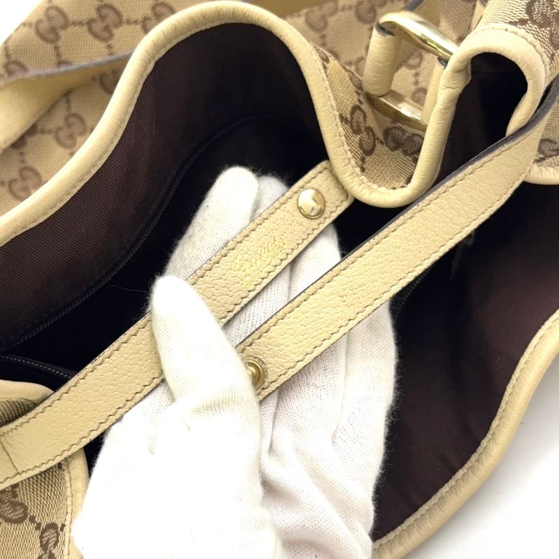 Gucci Abby GG Canvas Tote Bag Leather X Canvas Brown Shoulder Bag Gold 130736