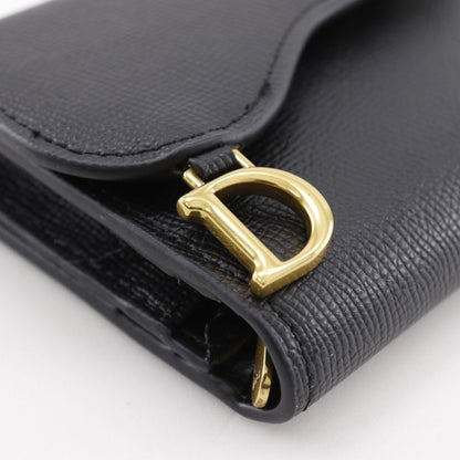 Dior Compact Wallet Calf Black Women's Trifold Wallet