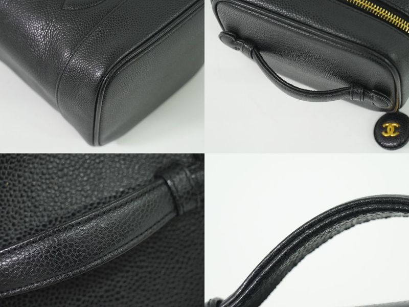 Authentic Chanel Coco Mark Vanity Bag Handbag Cosmetic Pouch Caviar Skin