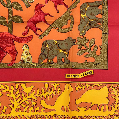 Hermes Carre 90 Early America Scarf With Animal Print Of The Good Old USA Silk
