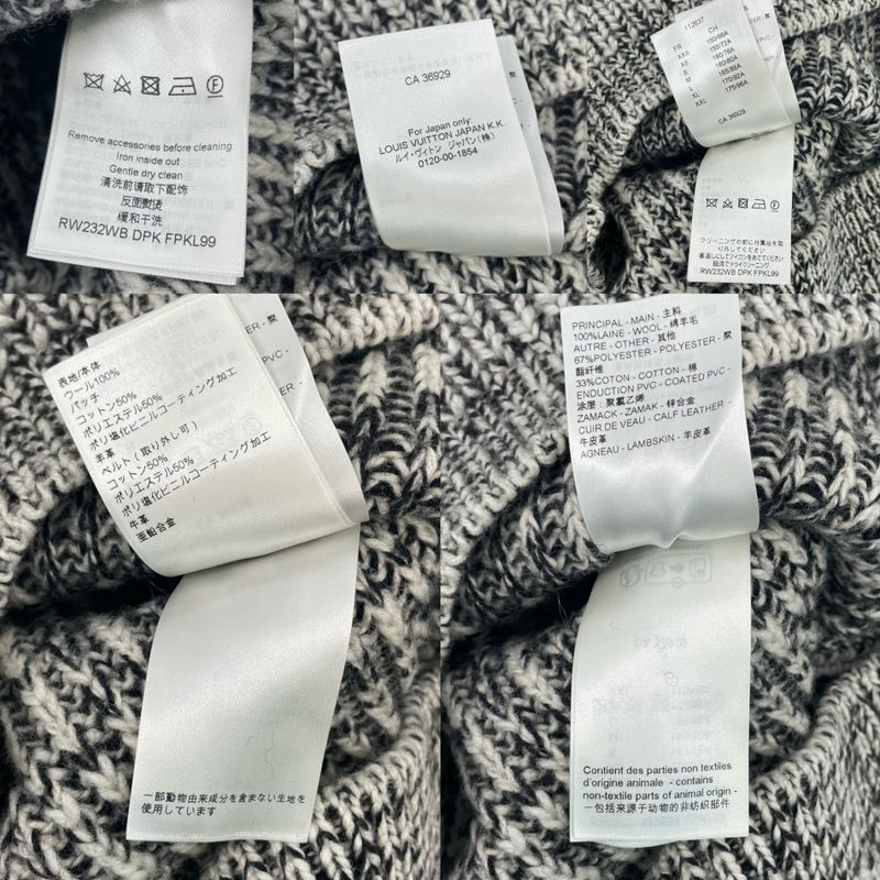 Louis Vuitton Wool Leather Dress Long Sleeves Knit Sweater Belt Box Black And