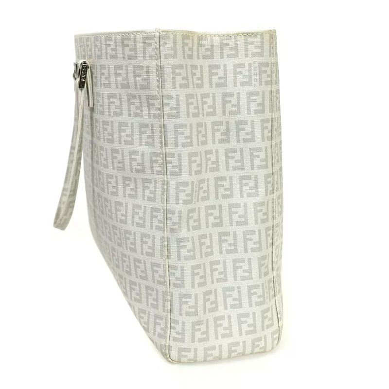Fendi Bag Tote Handbag Zucchino Pattern White Gray 73ga948