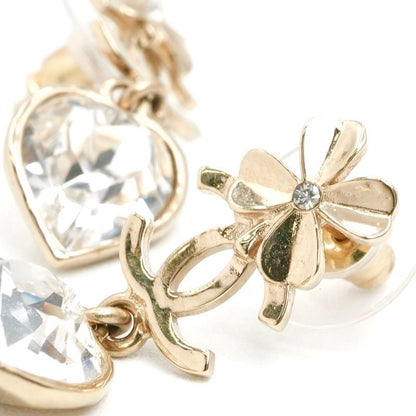 Chanel Earrings Earring Gold Coco Mark Rhinestone Clover Heart