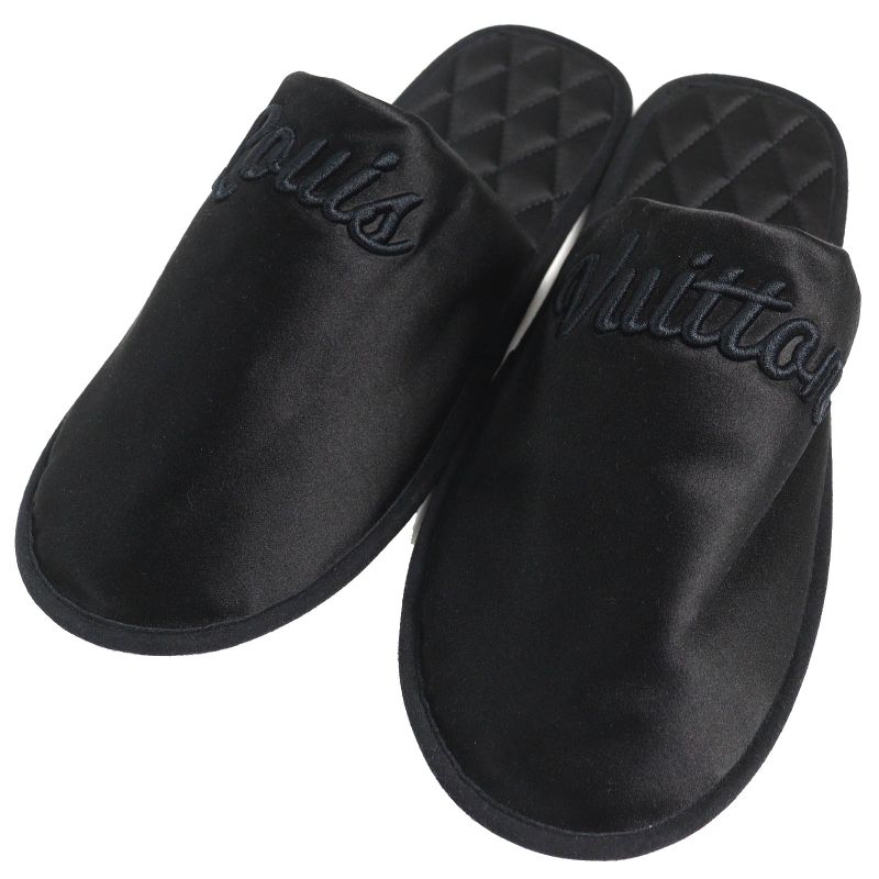 Louis Vuitton LV Sweet Line Logo Embroidery Satin Slippers Room Shoes Black