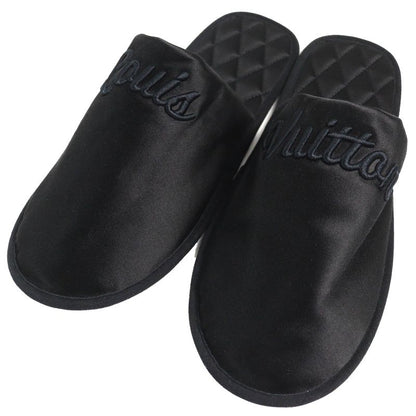 Louis Vuitton LV Sweet Line Logo Embroidery Satin Slippers Room Shoes Black
