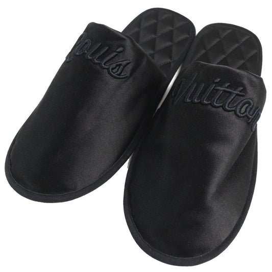 Louis Vuitton LV Sweet Line Logo Embroidery Satin Slippers Room Shoes Black