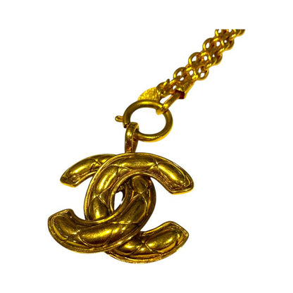 Chanel ⑤ 3859 70s-80s Vintage Matelasse Coco Mark Chain Necklace Unisex Gold