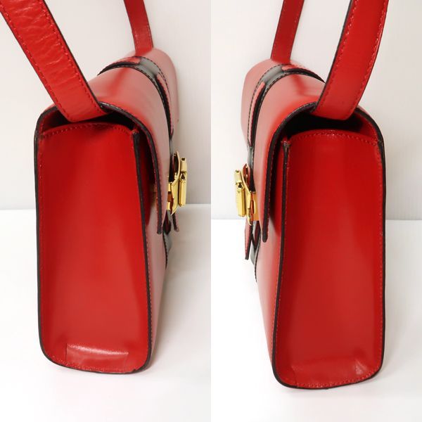 Celine Shoulder Bag Ribbon Hardware Red X Black Bicolor Leather