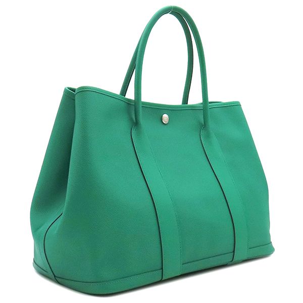 Hermes Garden Party PM Tote Bag Vaux Epson Vert Jade Silver Hardware Green