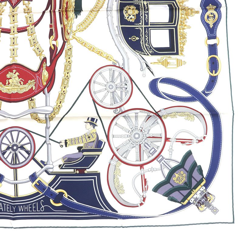 Hermes Carré 90 Stately Wheels 100% Silk Clesme / Bordeaux / Blue Current