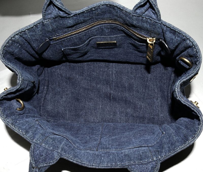 Prada Hand Tote Shoulder Bag Canapa Denim Canvas AVIO (blue) 2WAY B2439g