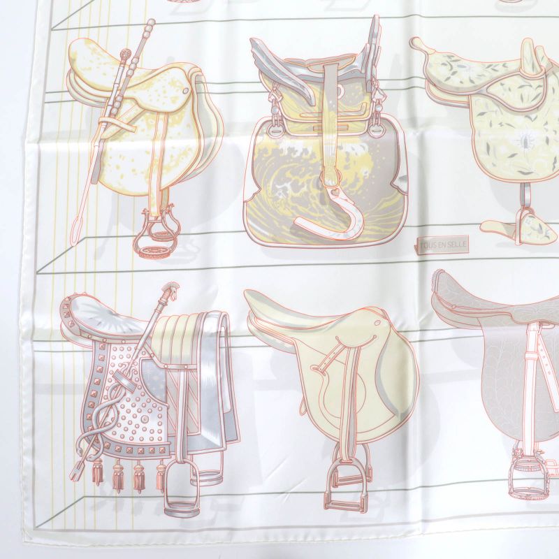 Hermes 2025 Carre Geant Carre 90 All In The Saddle 100% Silk White/jeanne