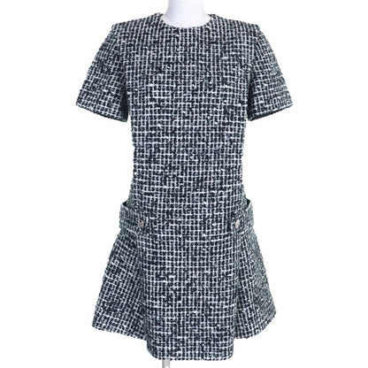 Louis Vuitton 2021 LV Buttoned Tweed Box Pleated Short Sleeved Dress Black