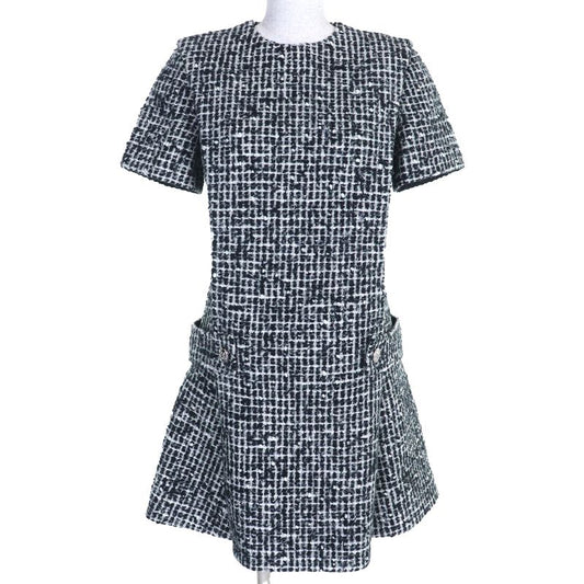 Louis Vuitton 2021 LV Buttoned Tweed Box Pleated Short Sleeved Dress Black