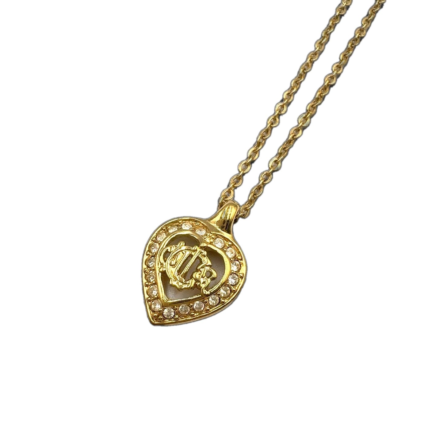 Dior Emblem Logo Heart Color Stone Clear Gold Necklace