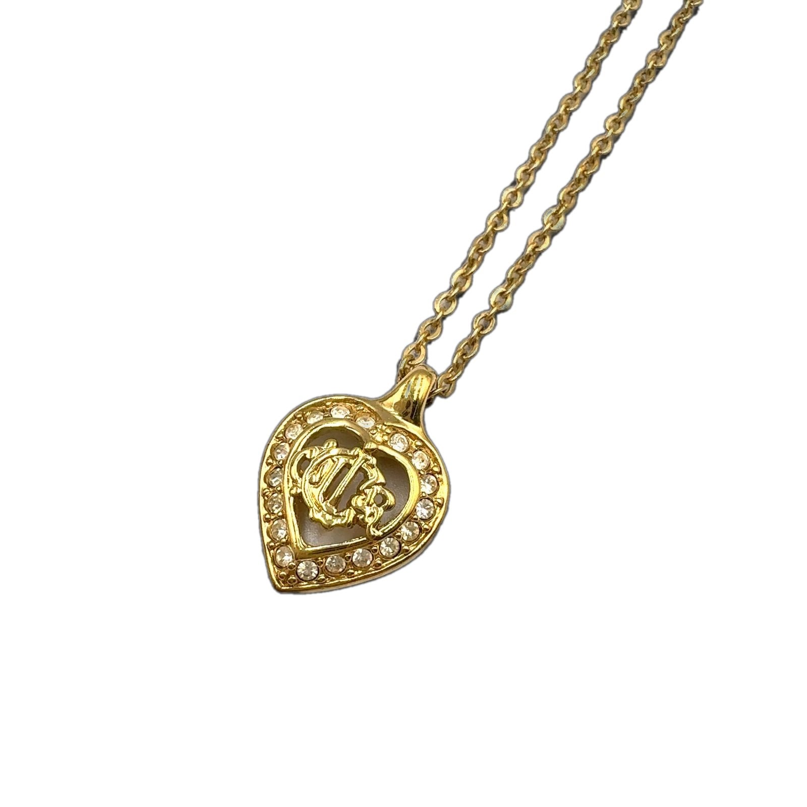 Dior Emblem Logo Heart Color Stone Clear Gold Necklace