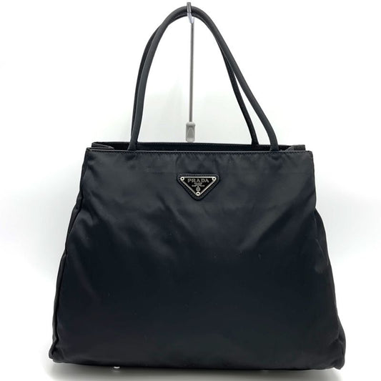 Prada Tote Handbag Black Nylon Women Men Triangle Logo