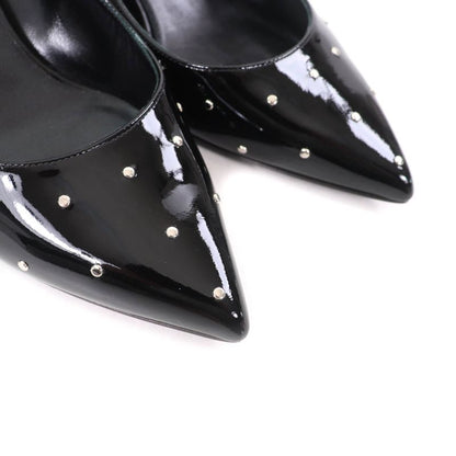 Celine Studded Pointed Toe Patent Leather Pumps Black Silver Hardware 36.5 With
